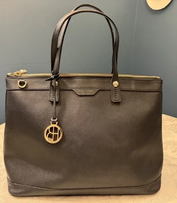 Henri Bendel Classic Black Zip Top Large Tote Handbag Gold Hardware Quiet Luxury - Image 1 of 4