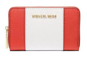 Nuevo estuche para tarjetas Michael Kors Jet Set pequeño de cuero con cremallera alrededor coral especiado - Imagen 1 de 3