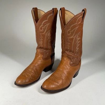 Винтажные ковбойские сапоги Justin из экзотической акульей кожи мужские 10,5D арахисовые хрупкие коричневые - Изображение 1 из 4