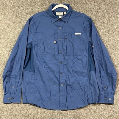 Camisa Rugged Elements Para Hombre Grande Azul Manga Larga Senderismo Pesca Abotonada - NUEVA Foto 1 de 4