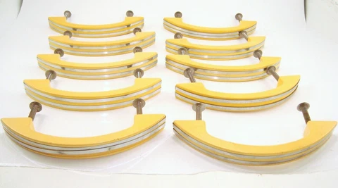 Art Deco Yellow Bakelite & Metal Drawer Handle Knob Pull Set of 10 Never Used Cover