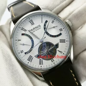 43mm Parnis weißes Zifferblatt Gangreserve Datum Leder ST2505 Automatik Herrenuhr - Bild 1 von 6
