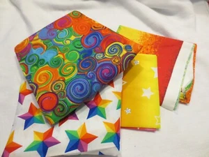 Pride Rainbow Cotton Fat Quarters 18”x21” New stars, swirls,stripes 4 pcs - Picture 1 of 5