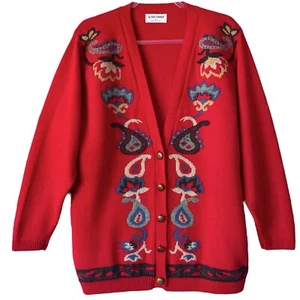 VTG Y2K Paisley Cardigan Women’s Size Large Christmas Sweater Long Oversize USA - Picture 1 of 9