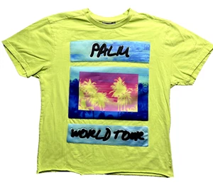 Vintage Akademiks Shirt Mens Large Hi-Vis Yellow Puff Print Palm World Tour Y2K - Picture 1 of 7