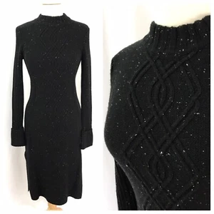 Krimson Klover Sz S Sweater Dress Black Cable Knit Wool Blend Long Sleeve Ribbed - Picture 1 of 12