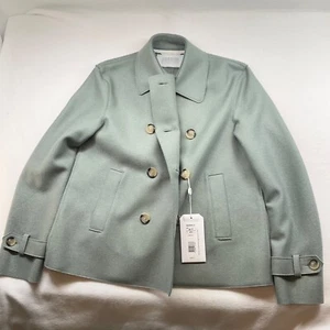 Rare NWT Harris Wharf London cropped wool trench Coat mint Green IT40 bust37 US4 - Picture 1 of 9