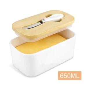 Nordic Butter Knife Sealing Ceramic Box Container Storage Dish Wood Lid Kitchen - Picture 1 of 24