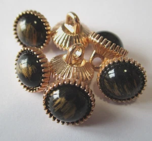 SCHILDPATTIMITAT / ACRYL GERILLT GOLDRÜCKEN SCHAFT KNÖPFE - 5 STÜCK - 10 MM - Bild 1 von 3