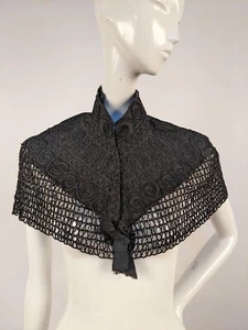 GOTHIC VICTORIAN 19TH C SILK CAPE W HAND DONE SOUTACHE & WOVEN CORDING - Picture 1 of 5