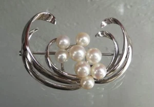 GORGEOUS MIKIMOTO OCEAN AKOYA PEARLS STERLING SILVER FIGURAL SPRAY PIN BROOCH! - Picture 1 of 11