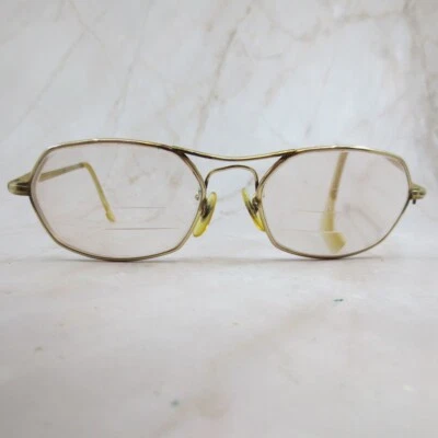 American Optical 5 1/2 Eyeglasses Frame Mens Polished Gold Metal Full Rim Square - Image 1 of 4