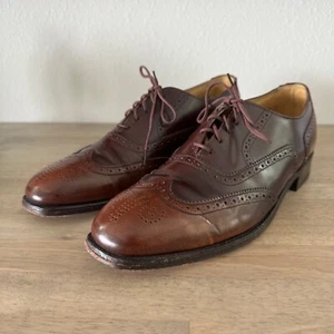 Zapatos con punta de ala de cuero marrón Nettleton para hombre talla 8,5 M 90907 con cordones hechos en EE. UU. - Imagen 1 de 11