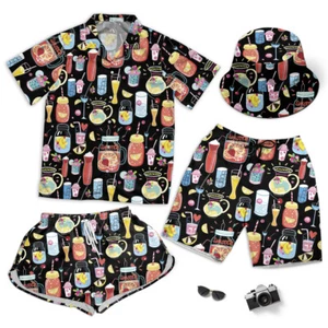 Bright Pattern Delicious Cocktails Short Beach Men Women And Hawaiian Shirt - Picture 1 of 8