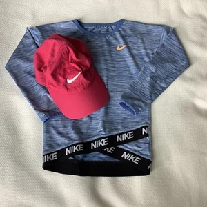 Nike Girl's Dri-Fit Therma Long Sleeve Shirt Size 4 & Nike Hat Child Pink - Picture 1 of 11