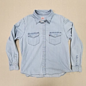 Levis Denim Shirt Womens Extra Large Blue Pearl Snap Chambray Button Up - Picture 1 of 12