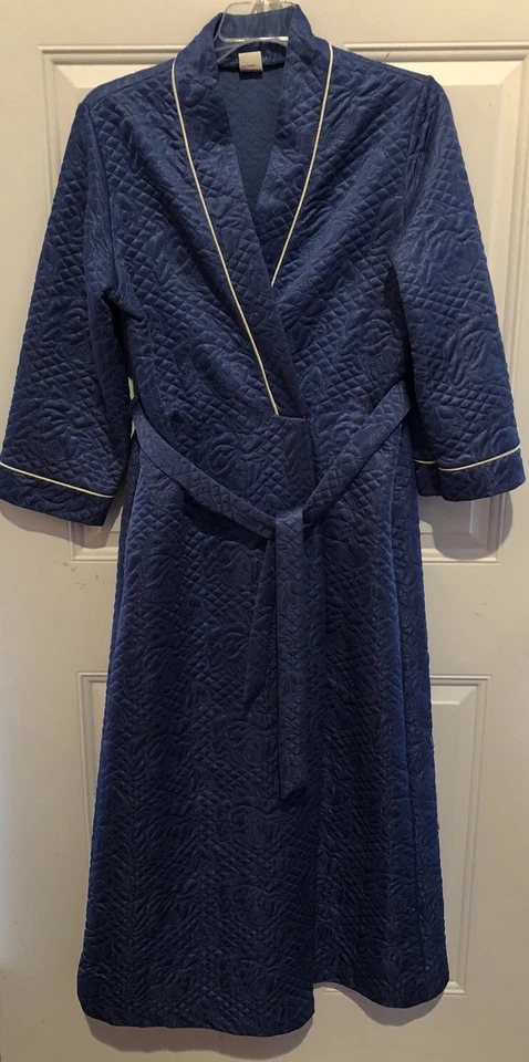 De Colección Años 70 Azul Satinado Acolchado Bata Casa Abrigo Envolvente Corbata Talla Mediana Hecho en EE. UU. Foto 1 de 4