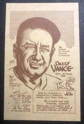 Dazzy Vance 1979 Bob Parker Baseball Card 3 1/2" x 5 1/2" - Image 1 of 2