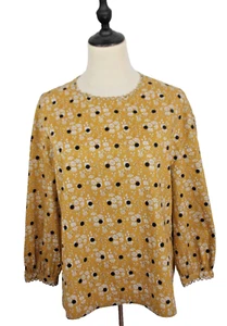 Marcs Limited Edition Size 12 Mustard Yellow White Floral Black Polka Dots Top - Picture 1 of 8