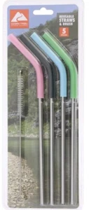 OZARK TRAIL 4 PK STAINLESS STEEL UNIVERSAL  STRAWS WITH CLEANING BRUSH BPA-FREE - Picture 1 of 4