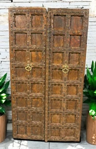 Antico Teak Legno Porta Pannelli Originale Sottile Intagliati Ottone Aderente - Picture 1 of 8