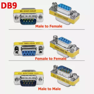 RS-232 DB9 9 Pin Male Female F-F/M-M Serial Cable Gender Changer Coupler Adapter - Picture 1 of 8
