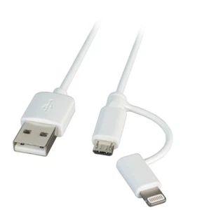 USB 2.0 Anschlusskabel USB A Stecker auf 2 in 1 USB Micro B Stecker + Lightning - Bild 1 von 3