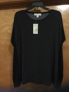Michael Kors L New NWT Black & White Shirt Blouse Short Sleeve Stretch Top  $68 - Picture 1 of 6