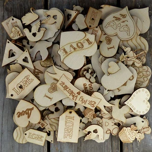 Over 100 Small Wooden Valentines Craft Shape 3 mm Plywood 1-4cm Size Love - Picture 1 of 9