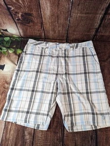 Rusty Shorts Mens 38 Blue Gray Plaid Pockets Logo Zipper Outdoors Golf Beach  - Picture 1 of 10
