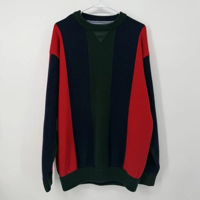 Vintage 90s Gitano Mens Green Navy Red Striped Crewneck Knit Sweater Size XL - Image 1 of 4