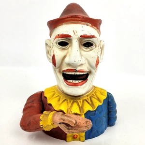 Vintage Book of Knowledge Cast Iron Mechanical Coin Bank Humpty Dumpty Clown Rep - Picture 1 of 23
