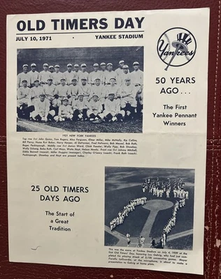 1971 NY YANKEES OLD TIMERS DAY PROGRAM 25th Annual. 50 Years Ago 1st Pennant. - Image 1 of 3