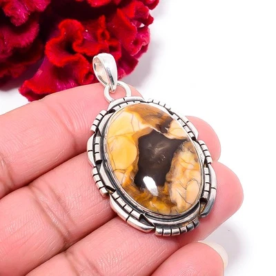Jaspe de madera de cacahuete petrificado - Colgante de plata de ley 925 de Australia 2,03" P1038 Foto 1 de 4