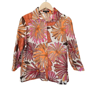 Top de Verano Notations Retro Transparente Ligero Naranja Rosa Abotonado Pequeño - Imagen 1 de 8