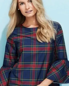 Neu mit Etikett Vineyard Vines karierte Damen-Taftbluse Größe 10 Glockenärmel adrett - Bild 1 von 13