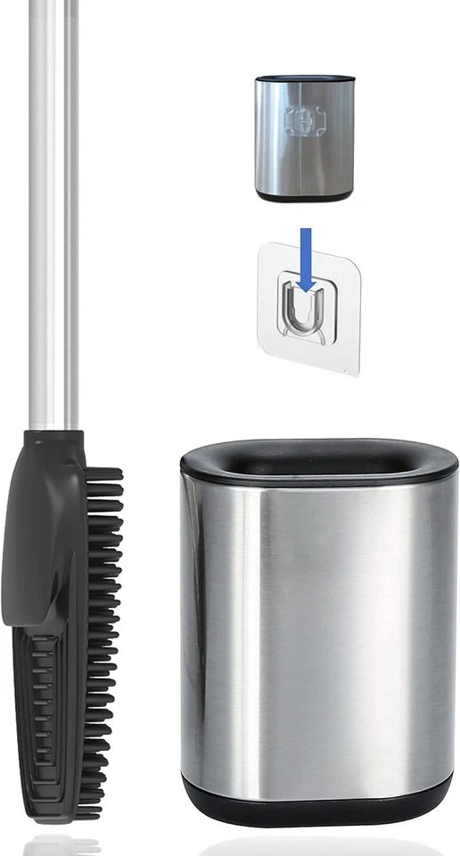 ® Scopino per WC in Silicone 3In1 Con Porta Scopino, Manico Lungo in Acciaio Ino - Immagine 1 di 4