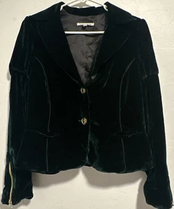 Alice +Olivia Silk Blend Dark Olive Green Cropped Velvet Blazer Gold Buttons Lg  - Picture 1 of 11