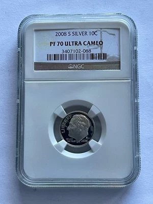 2008-S Roosevelt Dime SILVER Proof NGC PF70 Ultra Cameo Flawless Top Grade - Image 1 of 3