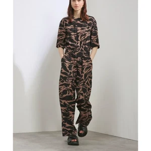RAEY Camo-Tiger Print Silk Cinched Elastic Waist Wide-Leg Jumpsuit, size L - Picture 1 of 20