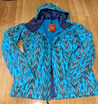 Burton womens  Sz M Snowboard Dryride hooded blue aztec print jacket coat - Image 1 of 4
