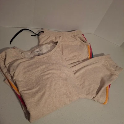 Conjunto de sudadera y jogger Torrid Active beige a rayas arco iris para mujer talla 6/6x Foto 1 de 4