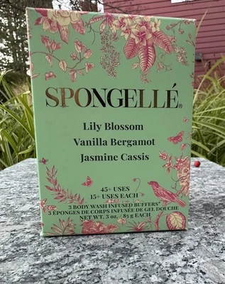 Spongelle Flor de Lirio Vainilla Bergamota Jazmín Cassis Trío Tampones Corporales 3oz Ea - Imagen 1 de 4