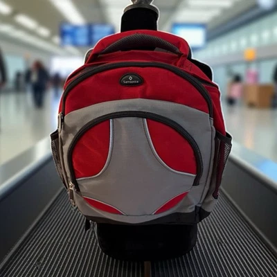 Samsonite Backpack Luggage Red Gray Laptop Bag Travel School Business - Image 1 of 4