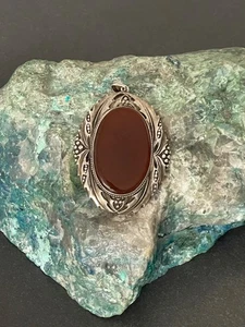 Antiker Jugendstil 835er Silberanhänger mit Karneol und floralen Verzierungen - Bild 1 von 9