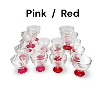 1-Swirl Foot Manhattan Park Ave Depression Dessert Compote Glass Dish Pink/Red - Image 1 of 4