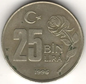 1996 TWENTY-FIVE BIN LIRA FROM TURKEY ~  stk 183 - Picture 1 of 4