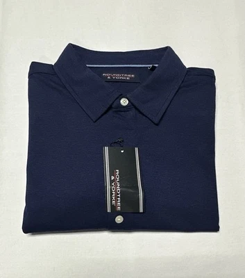 Roundtree Yorke Men Dress Shirt XL Cotton Jersey Short Sleeve Cotton Button Navy - Image 1 of 4