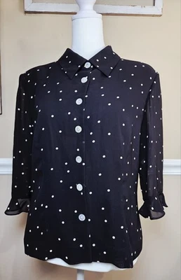 Blusa Top Cynthia Howie 100% Poliéster Novedad Estampado de Perro Abotonada Para Mujer Talla 12” Foto 1 de 4