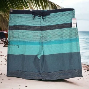 Amplify Board Shorts Mens XL Black Teal Striped Lightweight Stretch Casual New - Picture 1 of 10
